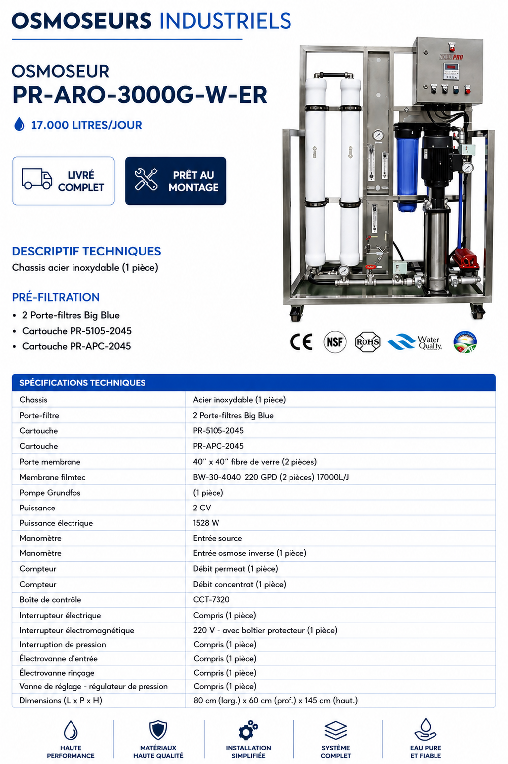Osmoseur Industriel Aquapro PR-ARO-3000G-W-ER — 17 000 LitresJour